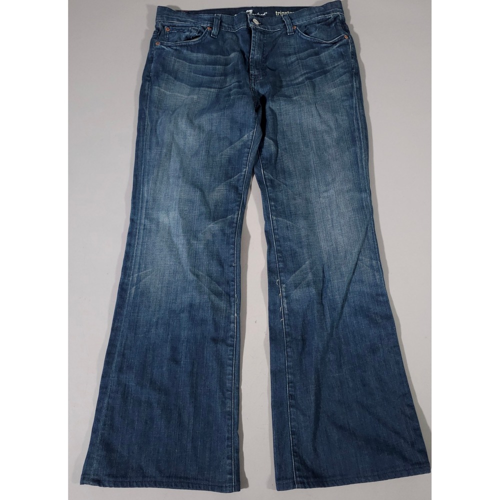 7 For All Mankind Tripster Jeans Men 33 Blue Flare Leg Stretch Denim Made in USA